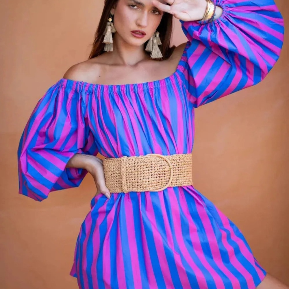 Erika Peña Vibrant Striped Off-Shoulder Dress
